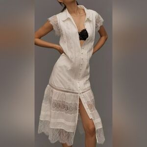 Anthropologie Lace White Lined Midi Dress